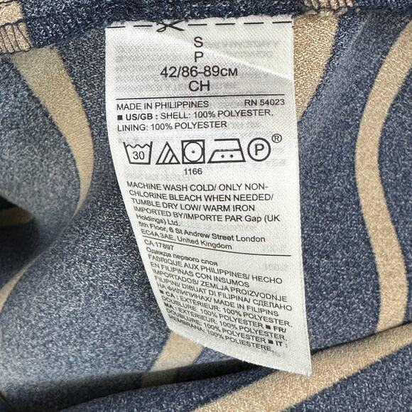 Banana Republic Blouse SZ S Navy Blue Tan Striped Poet Sleeve Boat NeckTie Cuff - Picture 6 of 7